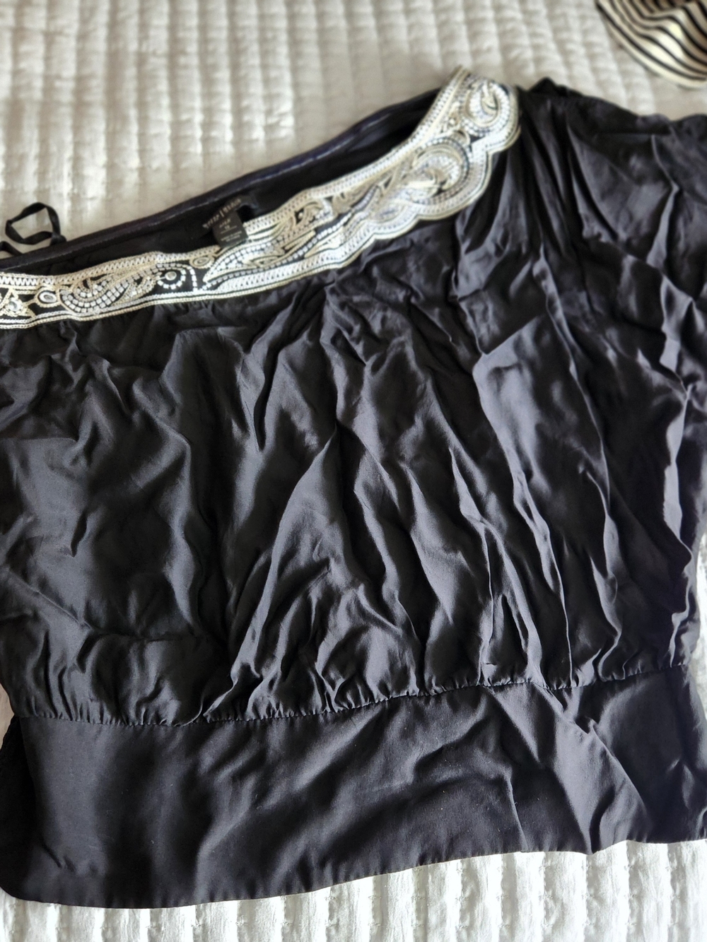 White House Black Market Black Bandeau with Silver Embellished Trim